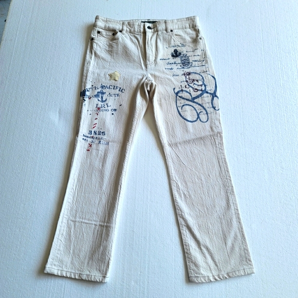Lauren Ralph Lauren Denim - Lauren By Ralph Natural Ivory Jeans With Nautical Print Women's Sz 6 Stretch